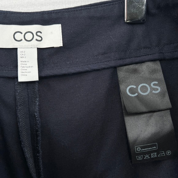 COS Pleated Barrel Leg Chino Pant Women 2 Navy Blue High Rise Crop Ankle Balloon - Picture 14 of 14